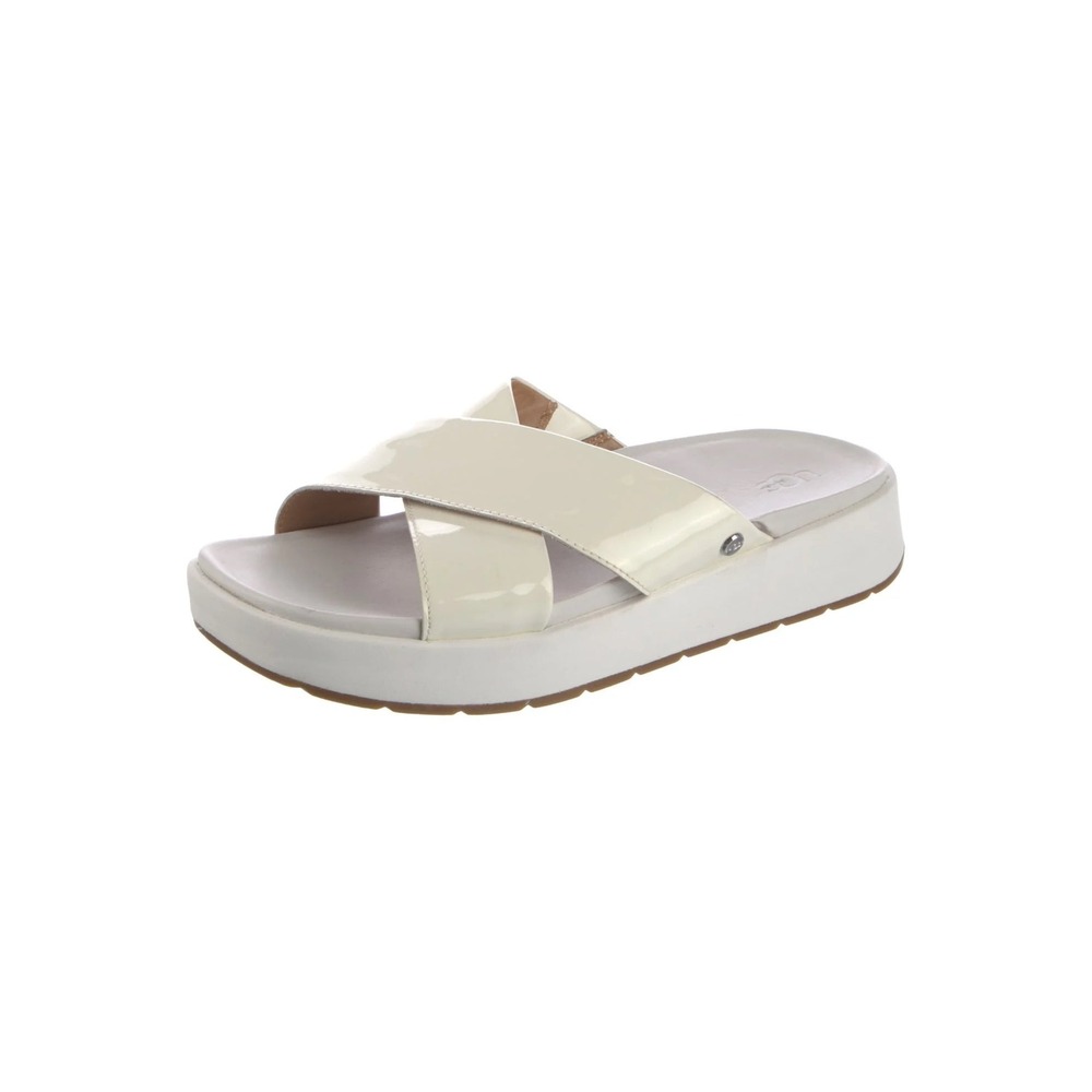 UGG Kari Patent Leather Slide Sandals Cream Off White Platform 1107896 Womens 6